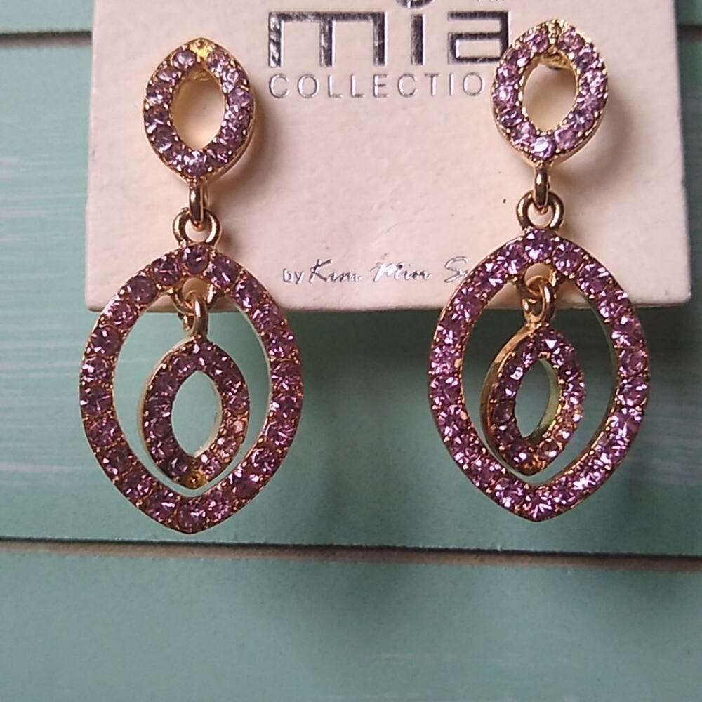 Mia Collection Gold and Pink Crystal Dangles Earrings